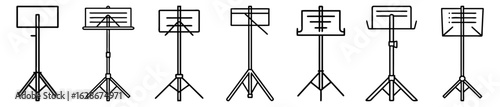 Diverse Line Art Illustration of Music Stands with Various Designs and Styles