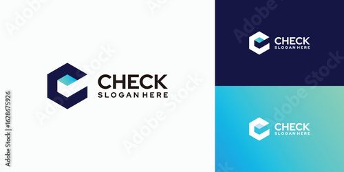 Check logo design with a hexagon shape
