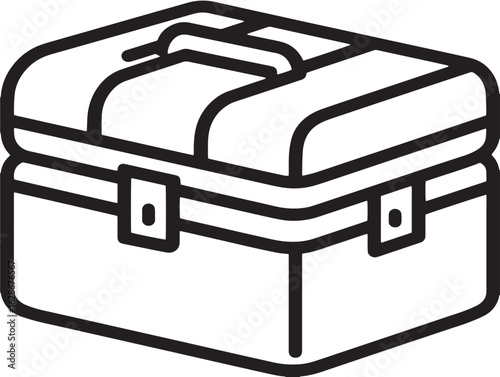 Minimal line toy chest icon in clean outline format
