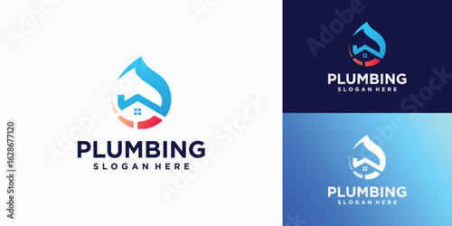 Home plumbing service logo design in the shape of a water drop, installation, maintenance and repair