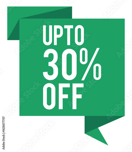 get up to 30% off now banner, shopping deal tag, promotional message vector