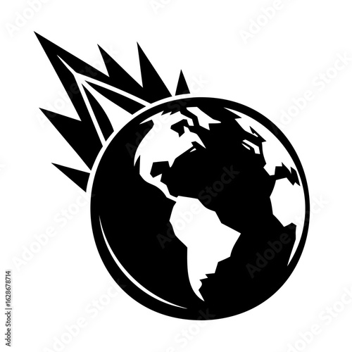 Silhouette of a Planet Earth with a Meteorite Impacting