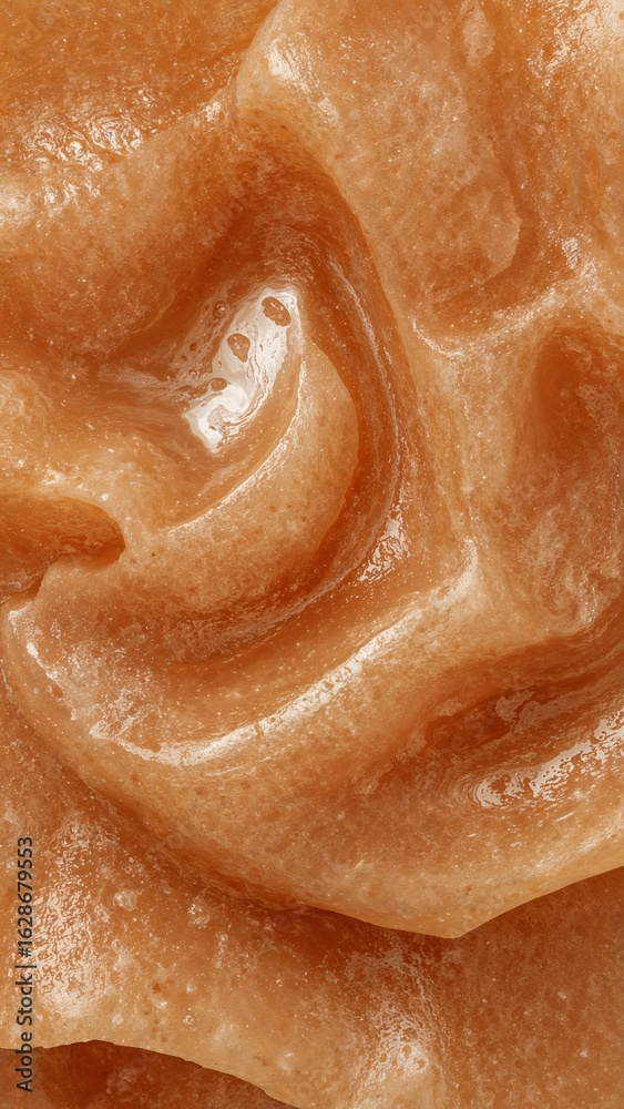 Fototapeta premium Glossy Warm Amber Gel Swirl Background with Viscous Texture and Bubbles