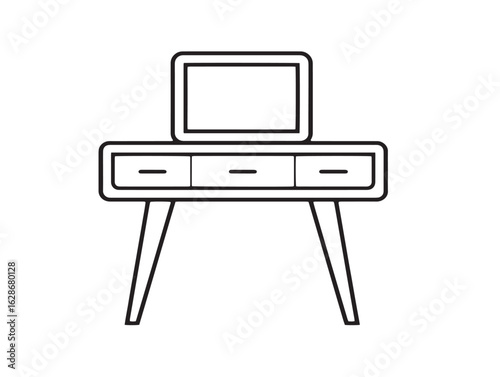 Stylish vanity makeup table in modern vector outline