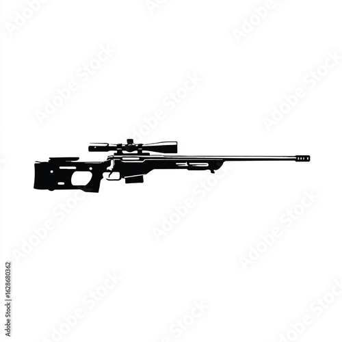 Silhouette of Sniper Rifle with Scope for Precision Aiming Isolated on White Background Professional Military Weapon for Long Range Shooting