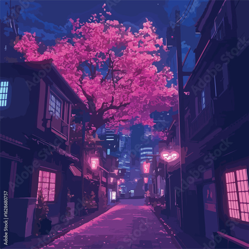 Mystical Japanese Night City Neon Views