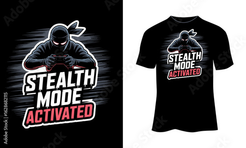  Stealth Mode Activated – Ninja Gamer Illustration with Gaming Controller and Foggy Background