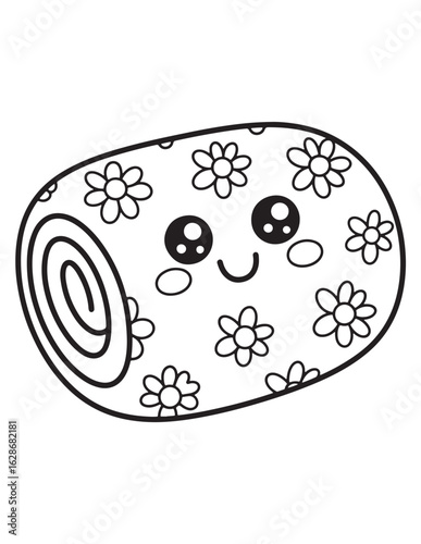 Cute Roll Cake Dessert, Line Art Food Coloring Page for Kids, Fun and Sweet Bakery Illustration
