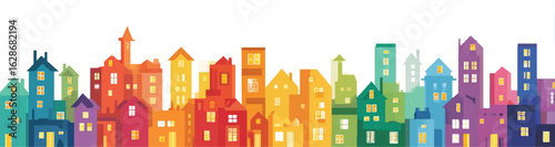Vibrant Colorful Cityscape with Houses and Buildings Vector Illustration for Backgrounds and Designs Celebrating Urban Life