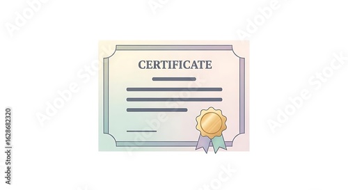 Illustration of a certificate with a gold seal and ribbon on a white background space for text