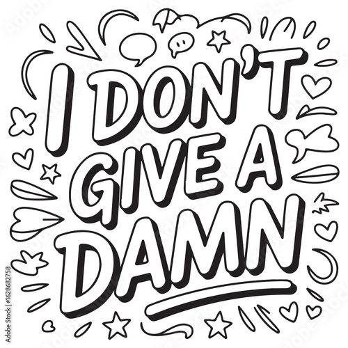 Sarcastic “I Don’t Give a Damn” Coloring Page – Funny Adult Humor Printable with Decorative Stars – Stress Relief Swear Word Quote Coloring Sheet