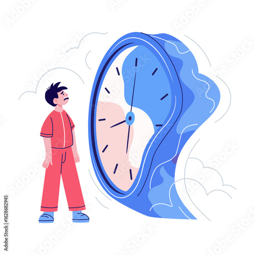A flat style illustration depicting a person wasting time
