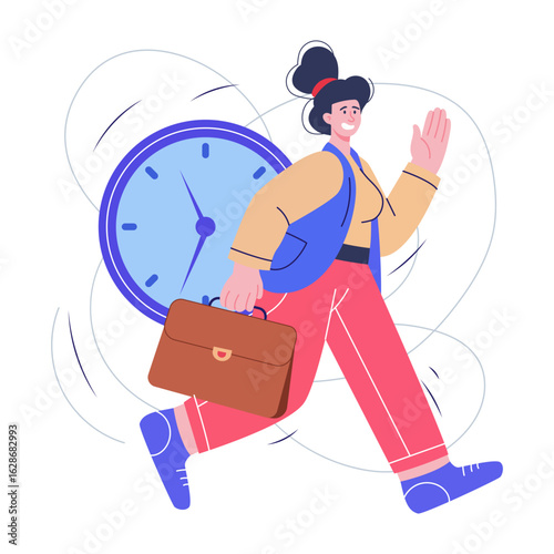 A flat style illustration showing a person getting late
