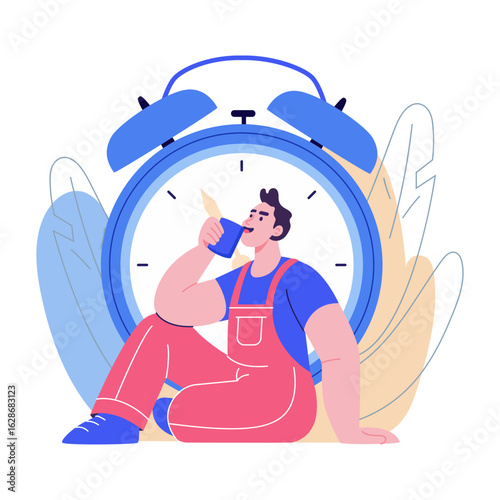 A flat style illustration showing break time