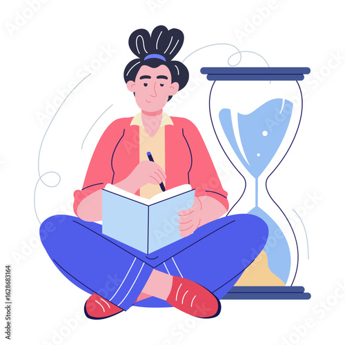A flat style illustration representing writing time