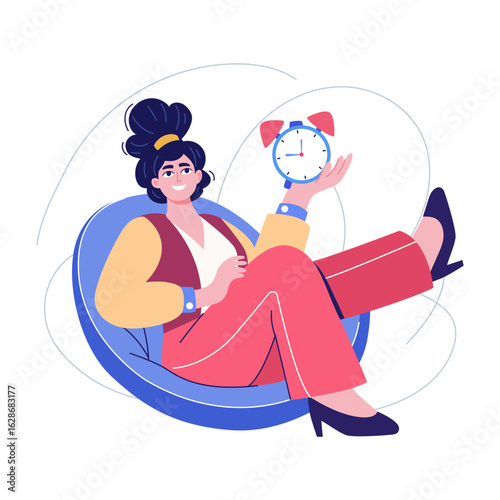 A flat style illustration depicting a lazy woman