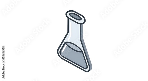 A cartoon illustration of a gray liquid inside of an erlenmeyer flask on a white background