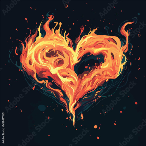 Flaming Heart Illustration for Valentine's Day