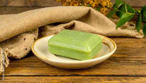 Natural Handmade Soap:  Spa-Inspired Green Bar Soap on Rustic Wood
