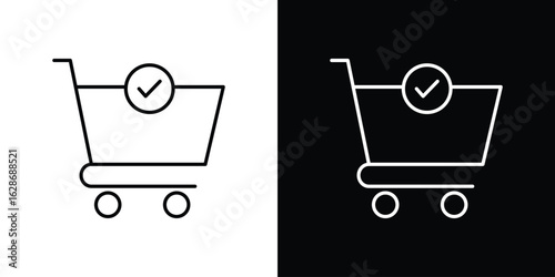 Shopping cart check icon. Thin line customizable illustration.
