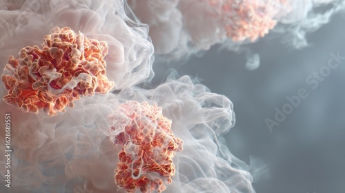 Graphic image highlighting tightening airways enveloped in smoky currents portraying the onset of asthma attack symptoms.