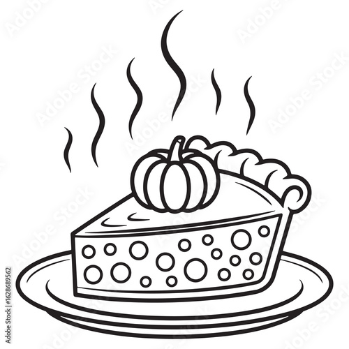 Halloween Pumpkin Pie Slice with Whipped Cream Line Art – Delicious Autumn Black and White Coloring Sheet for All Ages