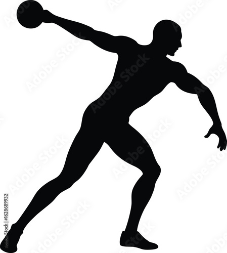 black silhouette a discus thrower spinning on whit.eps