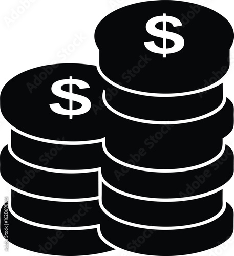 black silhouette a dollar coin stack on white back.eps