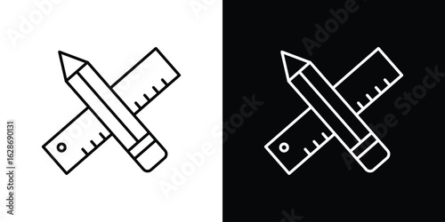 Pencil and ruler icon. Thin line customizable illustration.