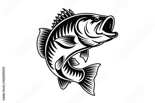 Black and white jumping largemouth bass fish jumping out of water leaping fishing