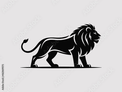 Black silhouette of a majestic lion standing with its head turned to the side king animal