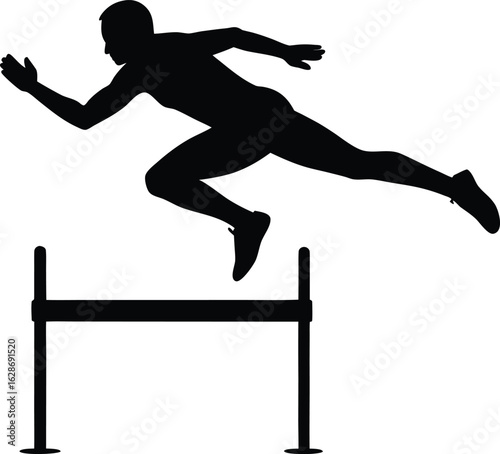 black silhouette a hurdler jumping barrier on whit.eps
