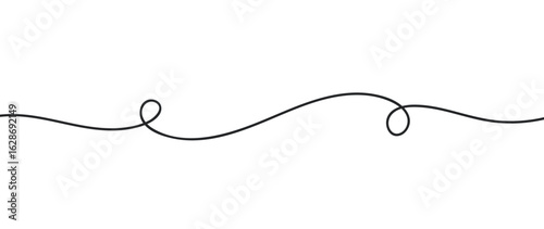 Thin wavy line pattern with flowing curves. Doodle loop outline stroke on horizontal background. Psychedelic wiggle design