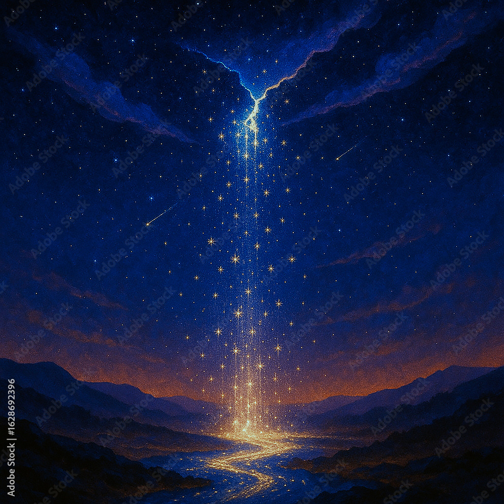 Fototapeta premium Cascada de estrellas desde la grieta del universo onírico