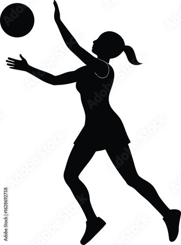 black silhouette a netball player passing ball on .eps