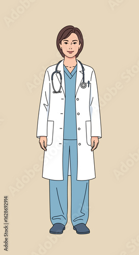 Portrait of a confident female healthcare professional. A doctor in a lab coat with a stethoscope, symbolizing medical care and expertise.