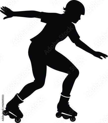 black silhouette a rollerblader skating on white b.eps