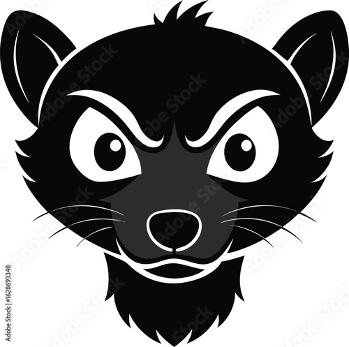 Black and white illustration of a weasel head