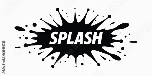 Vector art of black splash with the word splash in the center isolated on white background.