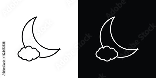Cloud moon icon. Thin line customizable illustration.