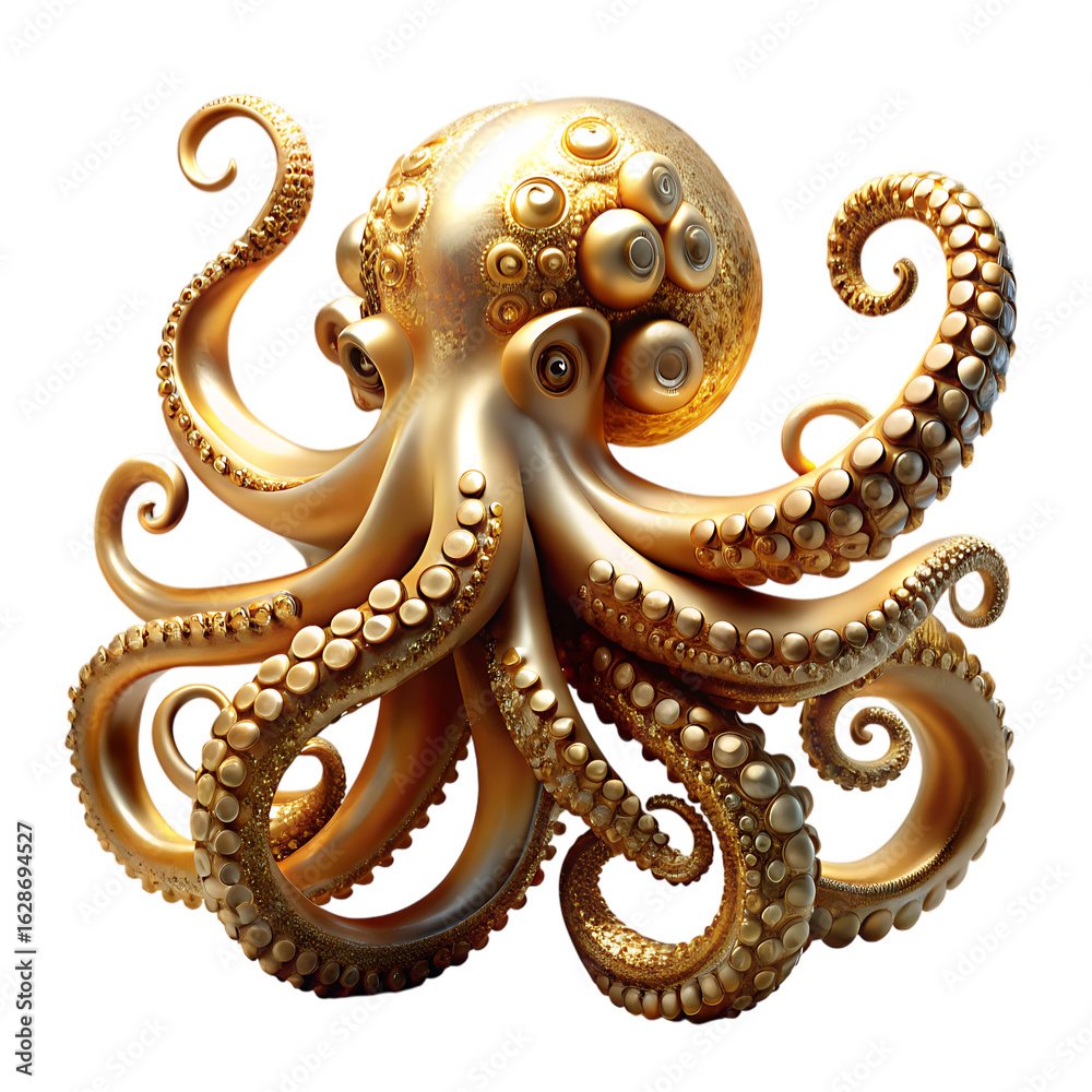 Obraz premium Gold Tinted Kraken Tentacle Realistic 3D Model – Isolated on White Background – PNG – GENERATIVE AI