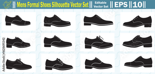 Men's Dress Shoes Silhouette Vector Pack in Black and White