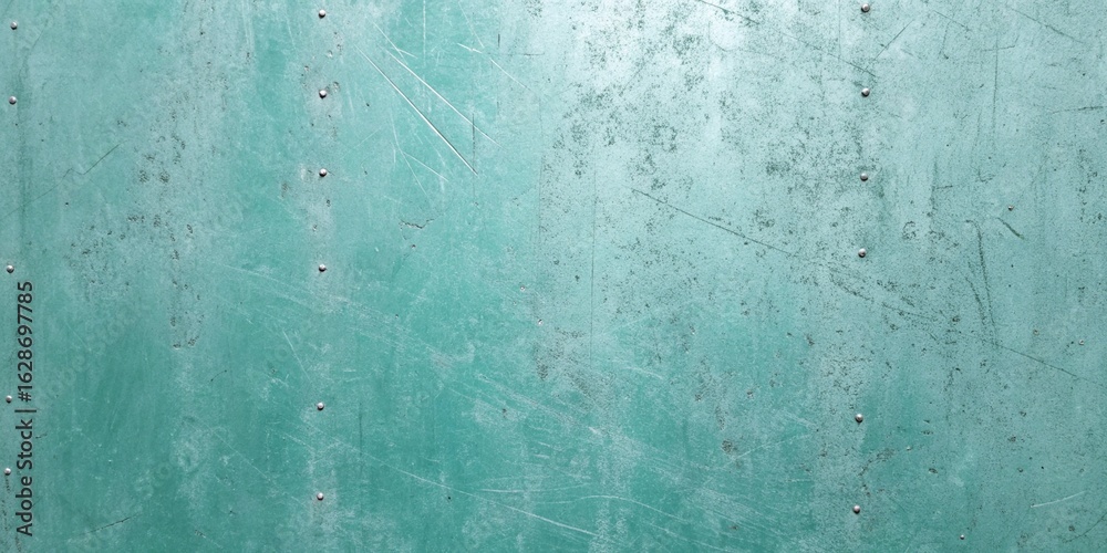 Fototapeta premium Aged turquoise painted metal surface with scratches and grunge texture creates a vintage and industrial background for various design projects