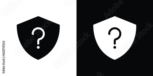 Shield interrogation icon flat vectors. set of silhouette vectors