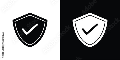 Shield check icon flat vectors. set of silhouette vectors