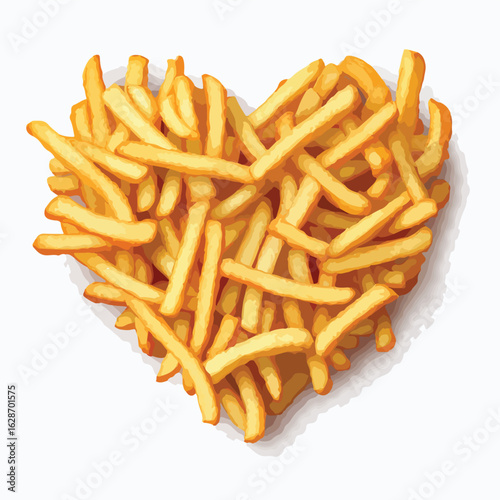 Heart-shaped French fries isolated on transparent background