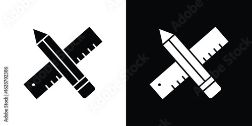 Pencil and ruler icon flat vectors. set of silhouette vectors