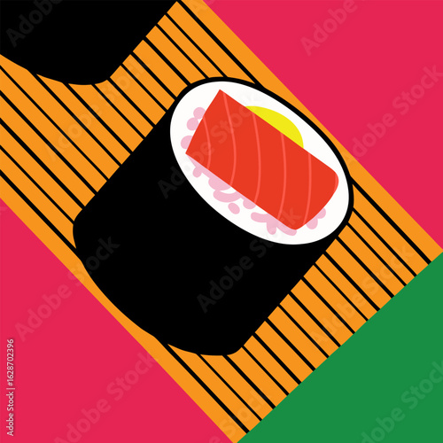 Contemporary food design with small sushi arranged in a geometric pattern, ideal for menu backgrounds, packaging, and social media content.