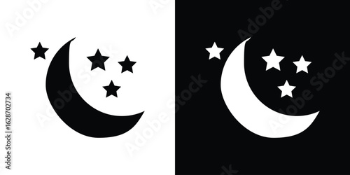 Moon stars icon flat vectors. set of silhouette vectors