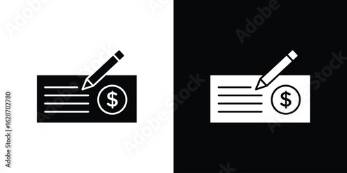 Money check icon flat vectors. set of silhouette vectors